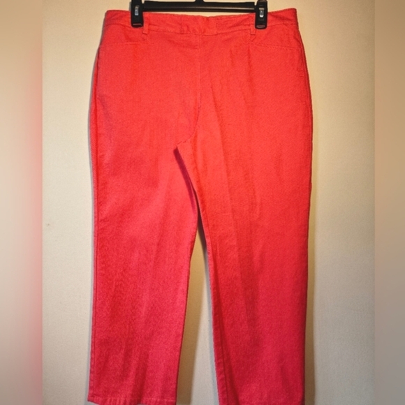 Womens SZ 14 - 16  Salmon Pink Orange Back Seam Zipper Pants Cropped Jeans - Picture 2 of 5